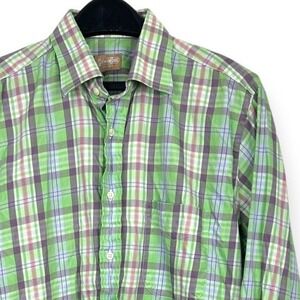 Gitman Brothers Men's 16 32 (Medium) Button Up Plaid Check Cotton Green
